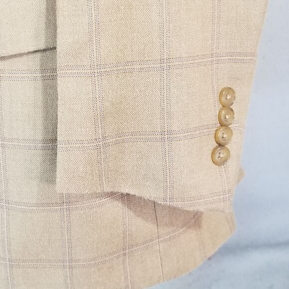 T Harris sport coat blazer suit jacket men's 40R brown window pane silk wool - Picture 6 of 12